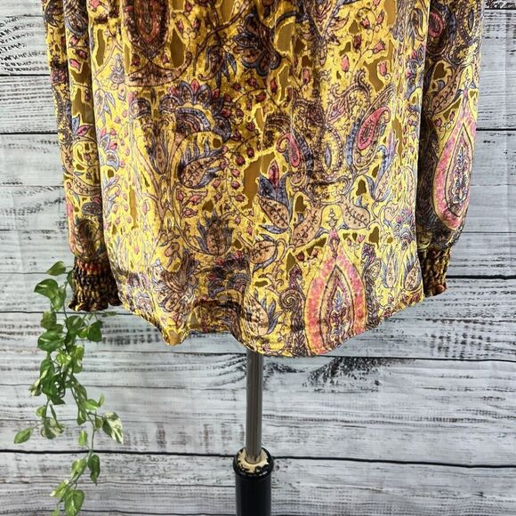 Ivy Jane Blouse Top size Extra Small Gold Blue Paisley Velour Smocking Peasant - Picture 6 of 13